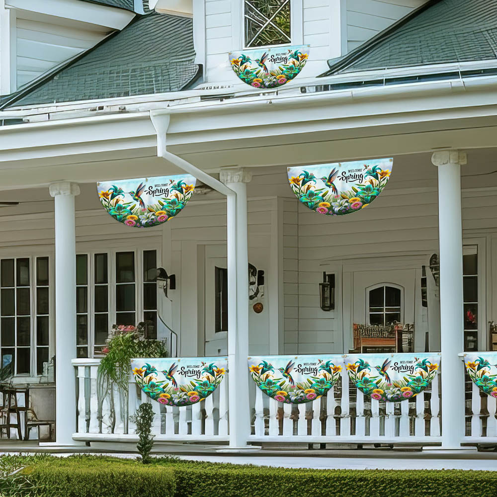 Welcome Spring Hummingbird Non-Pleated Fan Flag