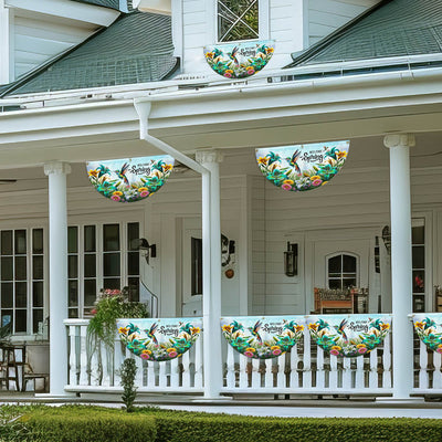 Welcome Spring Hummingbird Non-Pleated Fan Flag