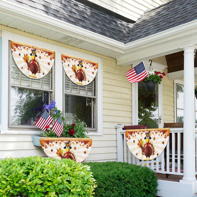 Fall Flag Happy Thanksgiving Turkey Non-Pleated Fan Flag