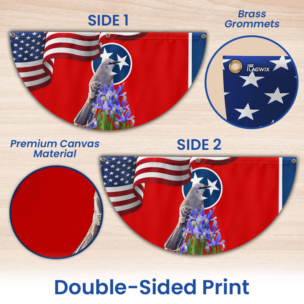 Tennessee State Mockingbird and Iris Flower Non-Pleated Fan Flag