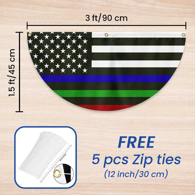 Thin Blue Green Red Line Non-Pleated Fan Flag