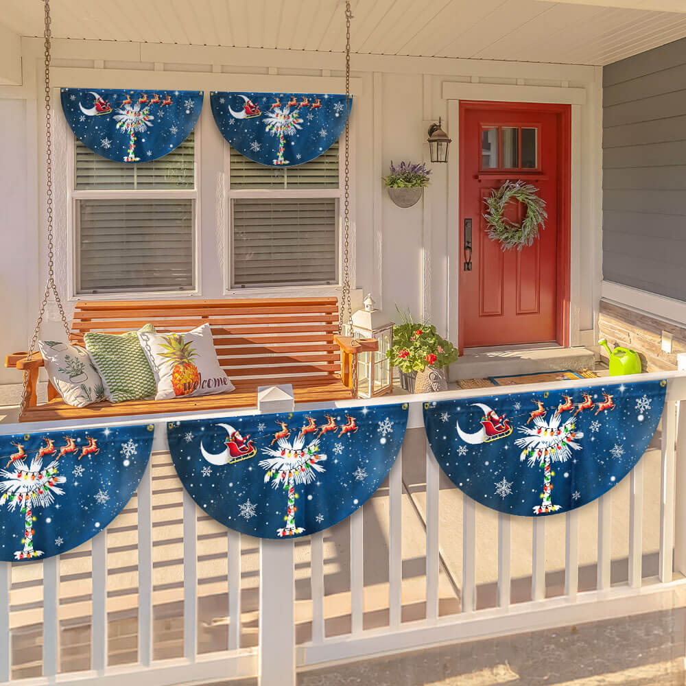South Carolina Christmas Fan Flag - Santa & Palm Tree Non-Pleated Décor  - 3-Day Shipping