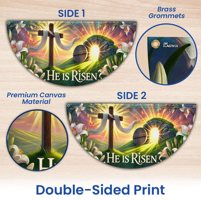 Easter Cross He Is Risen Non-Pleated Fan Flag