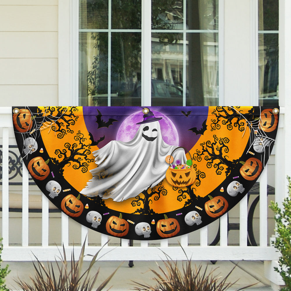 Halloween Ghost Pumpkins Non-Pleated Fan Flag