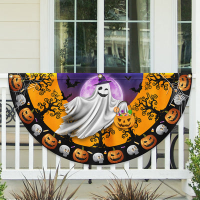 Halloween Ghost Pumpkins Non-Pleated Fan Flag
