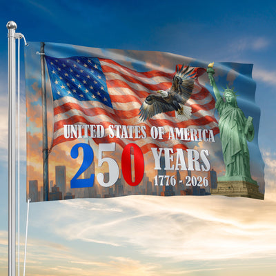 American Grommet Flag - 250th Anniversary Patriotic Canvas Flag with Eagle & Statue of Liberty for 4th of July