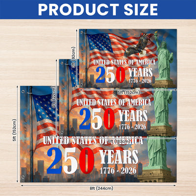 American Grommet Flag - 250th Anniversary Patriotic Canvas Flag with Eagle & Statue of Liberty for 4th of July