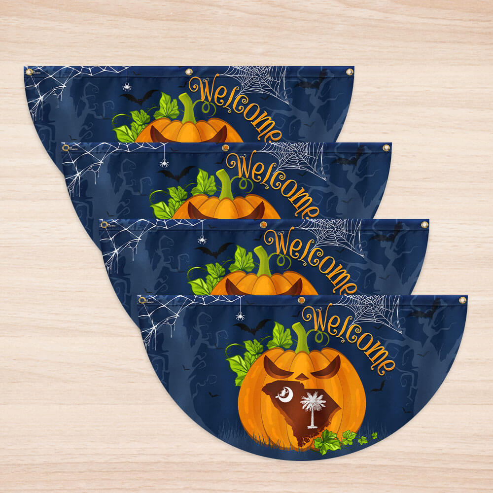 Welcome South Carolina Pumpkins Happy Fall Halloween Non-Pleated Fan Flag