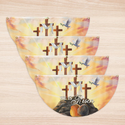 He Is Risen Easter Christian Cross Religious Non-Pleated Fan Flag