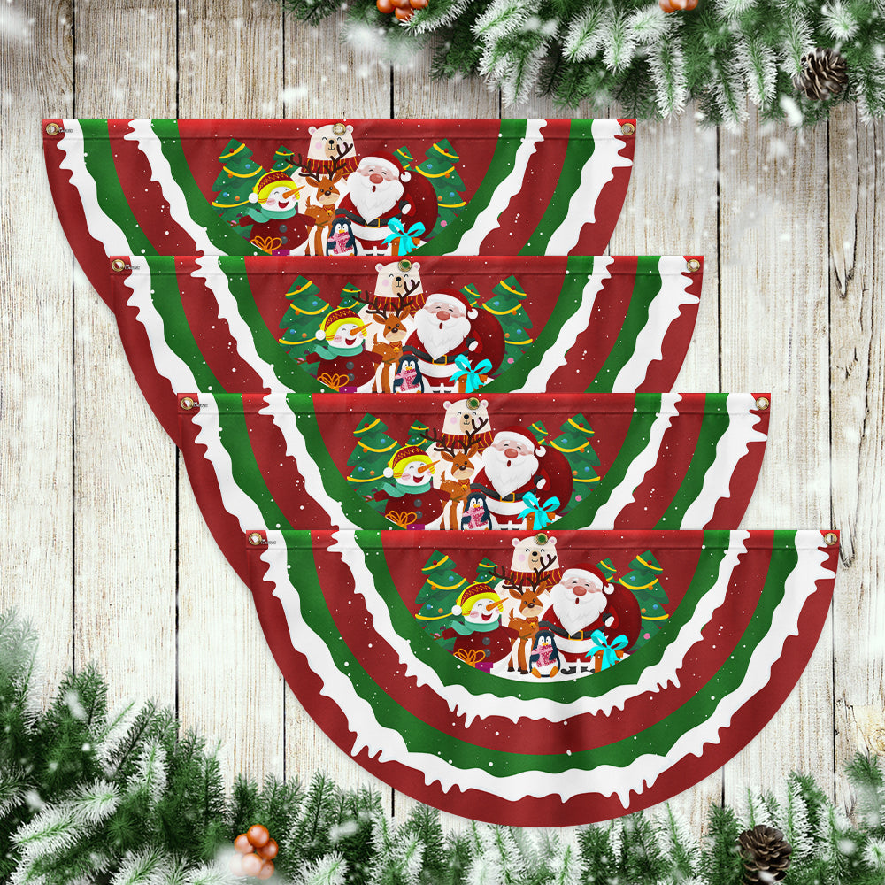 Merry Christmas Santa Snowman Reindeer Non-Pleated Fan Flag