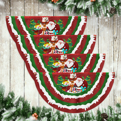 Merry Christmas Santa Snowman Reindeer Non-Pleated Fan Flag