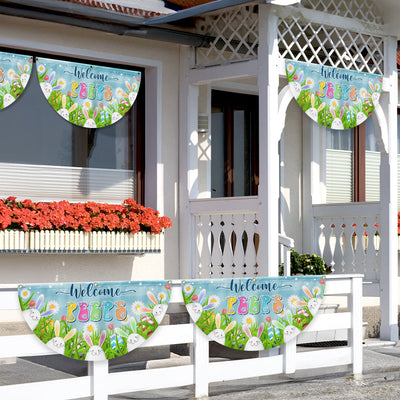 Easter Welcome Peeps Bunny Spring Time Non-Pleated Fan Flag