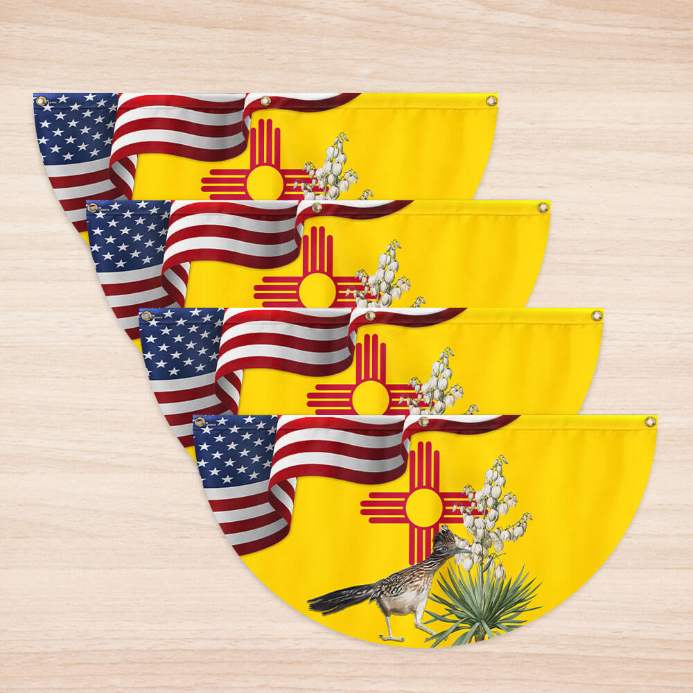 New Mexico State Roadrunner Bird and Yucca Flower Non-Pleated Fan Flag 3-Day Shipping