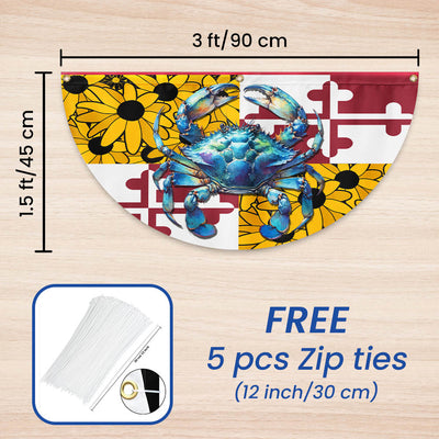 Maryland Blue Crab Black-Eyed Susan Flowers Non-Pleated Fan Flag