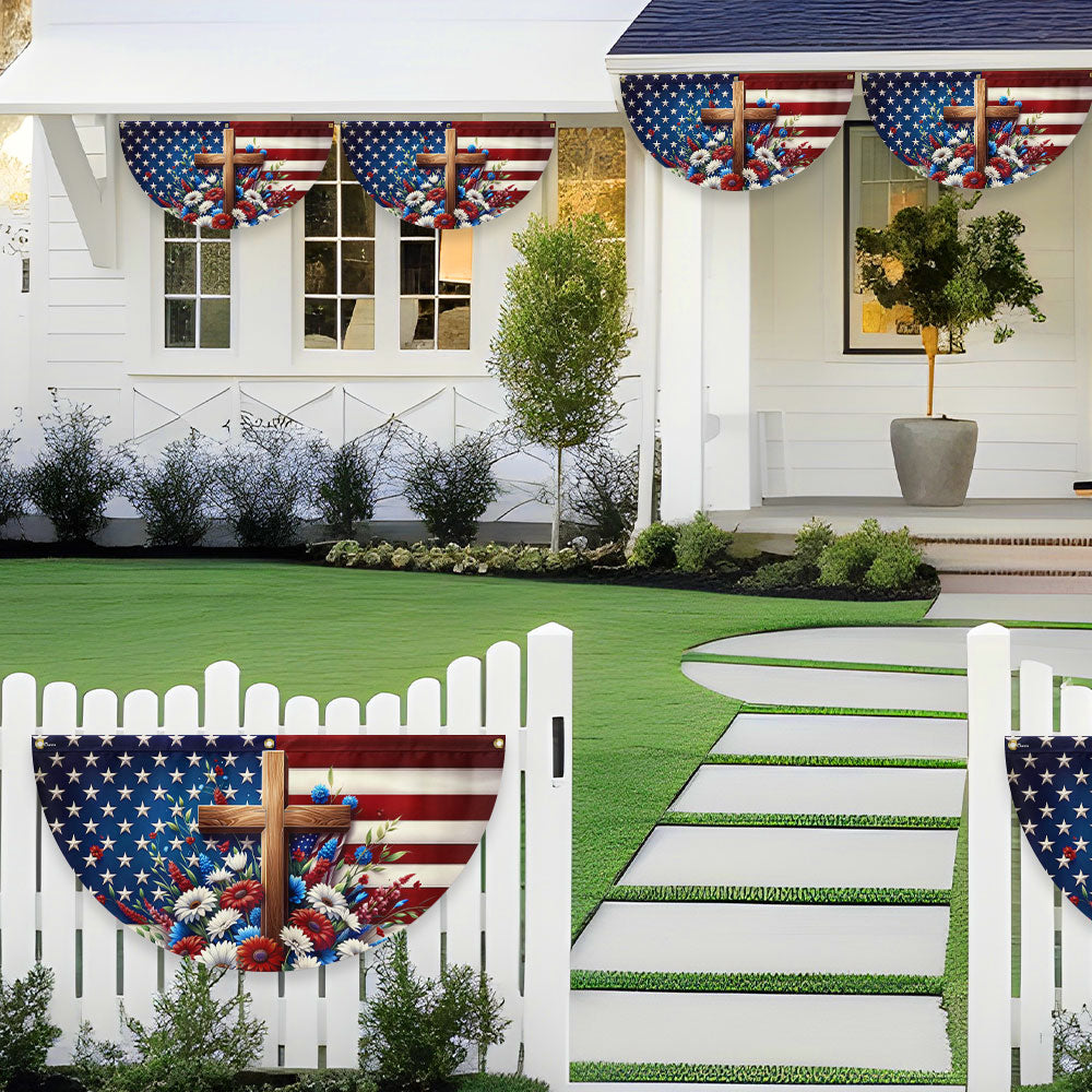 Flagwix American Flag - Independence Day Cross Floral Patriotic American Flag Non-Pleated Fan Flag