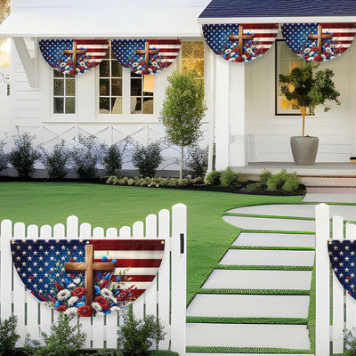 Flagwix American Flag - Independence Day Cross Floral Patriotic American Flag Non-Pleated Fan Flag