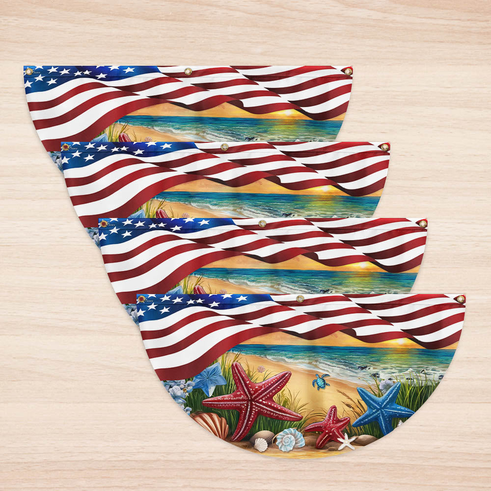 Summer Beach Starfish American Non-Pleated Fan Flag
