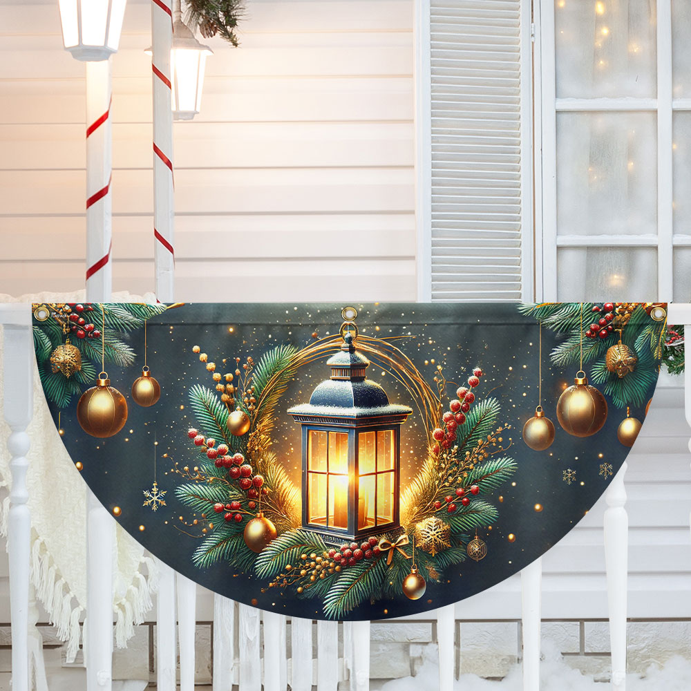 Christmas Lantern Non-Pleated Fan Flag