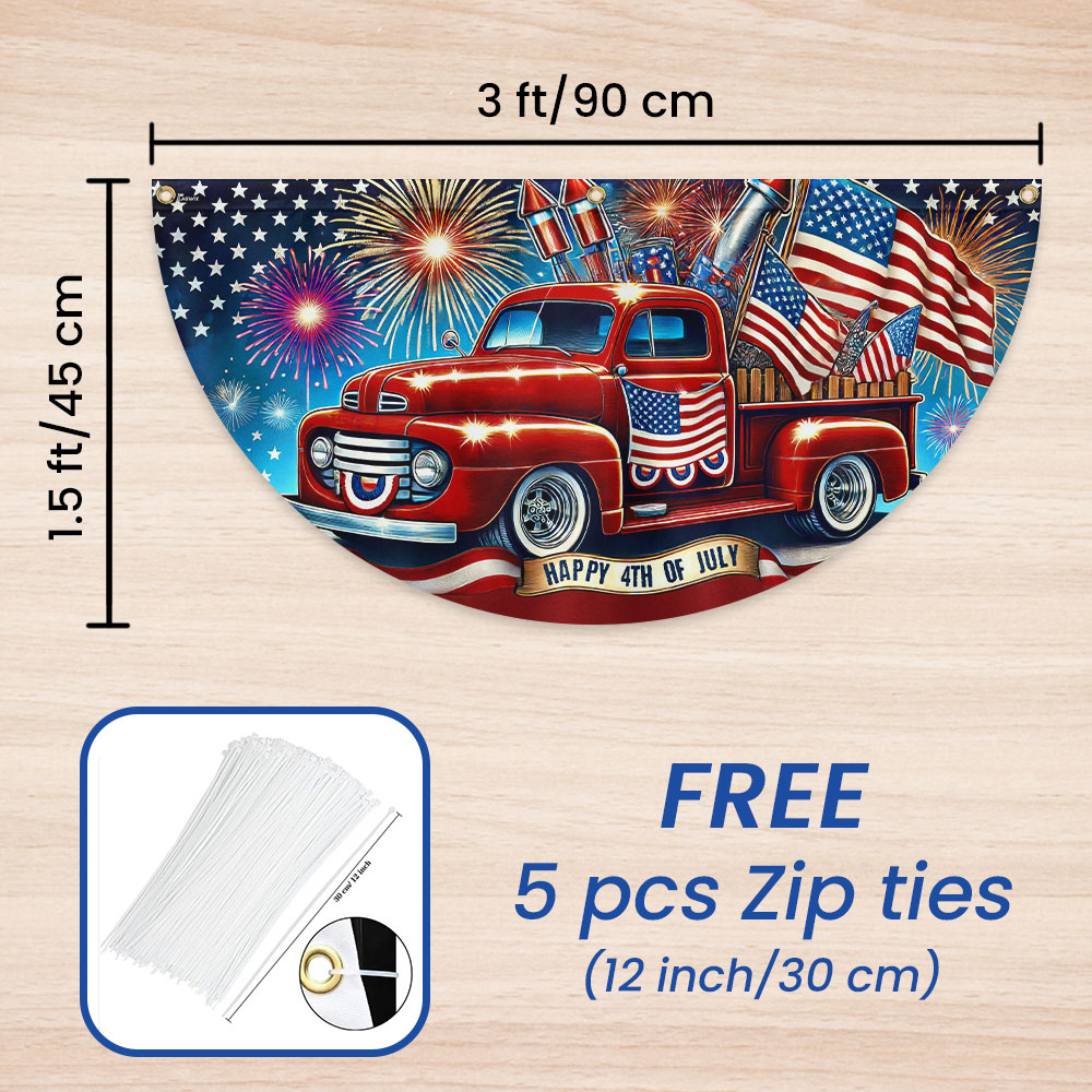 Flagwix American Flag - Happy 4th Of july Red Pickup Truck Non-Pleated Fan Flag