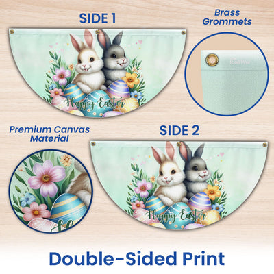 Happy Easter Bunnies Eggs Non-Pleated Fan Flag