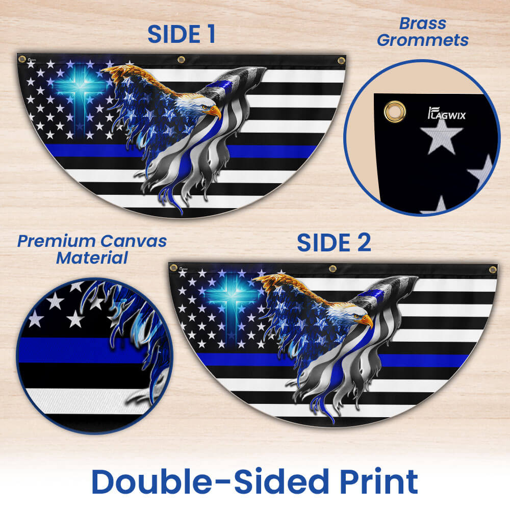 Flagwix American Flag - The Thin Blue Line. Police. Law Enforcement American Eagle Non-Pleated Fan Flag