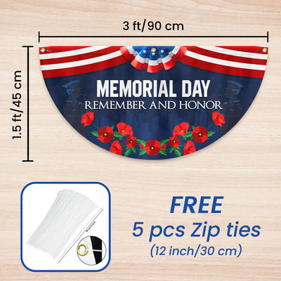 Memorial Day Flag Remember And Honor Non-Pleated Fan Flag
