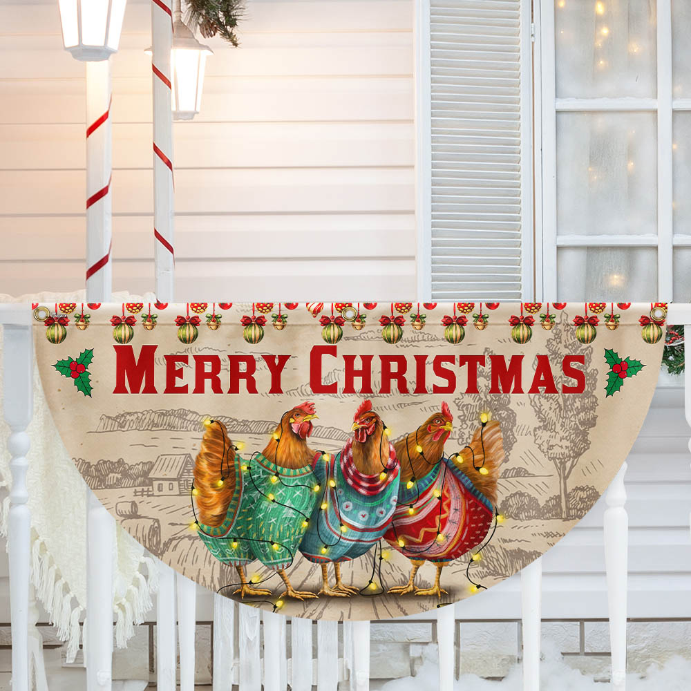 Merry Christmas Hen Chicken Poultry Farm House Non-Pleated Fan Flag