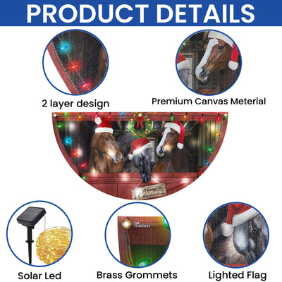 Merry Christmas Horses Farm Solar Led Fan Flag