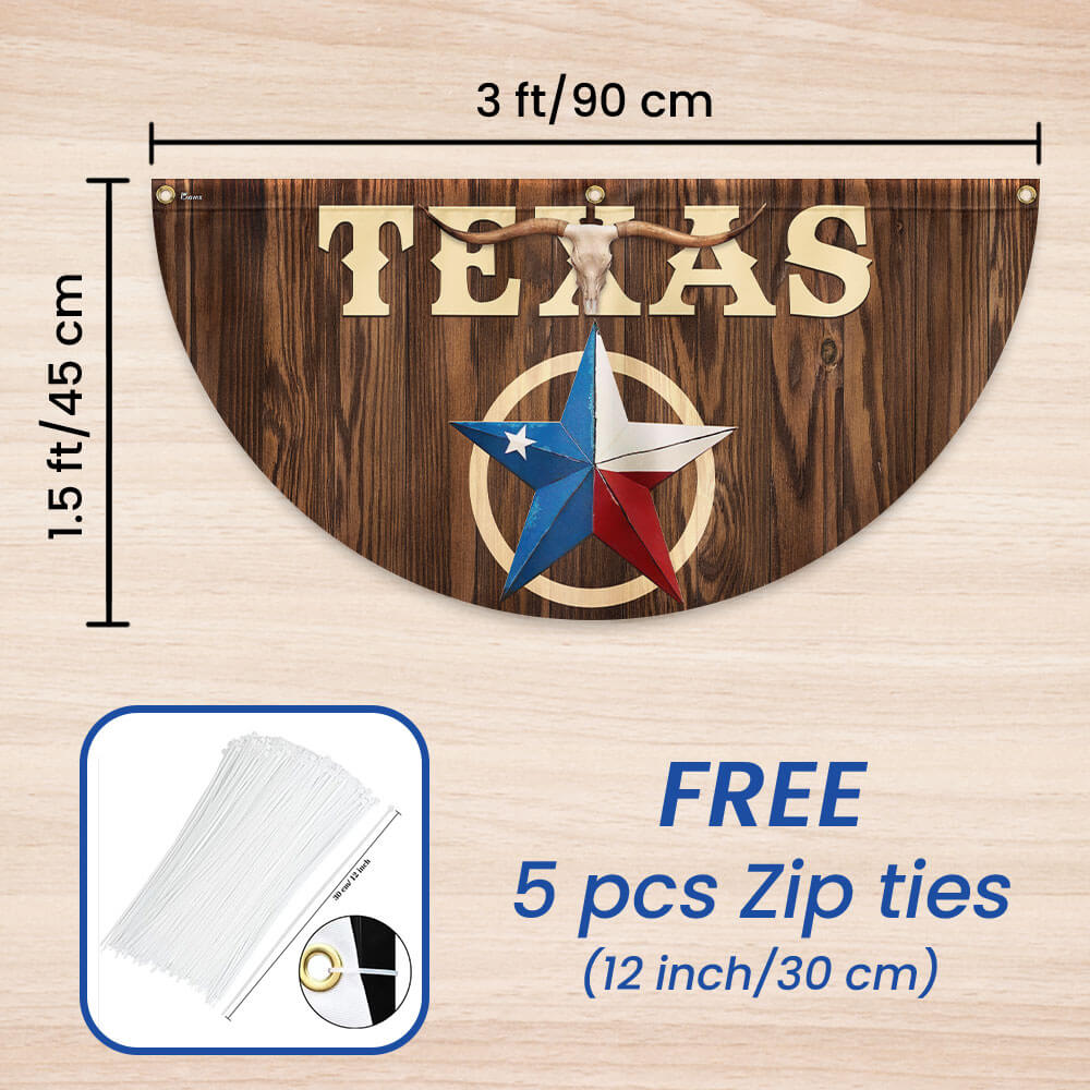Texas Star Longhorn Non-Pleated Fan Flag