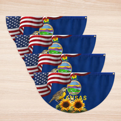 Kansas State Sunflower and Meadowlark Bird Non-Pleated Fan Flag