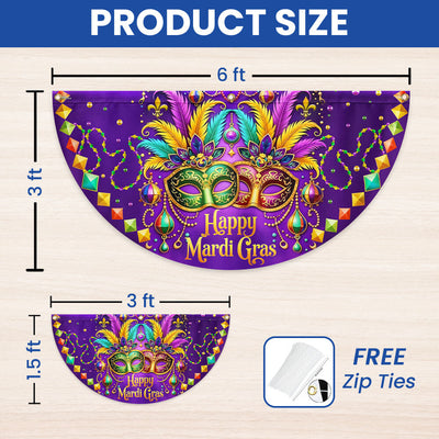 Happy Mardi Gras Non-Pleated Fan Flag