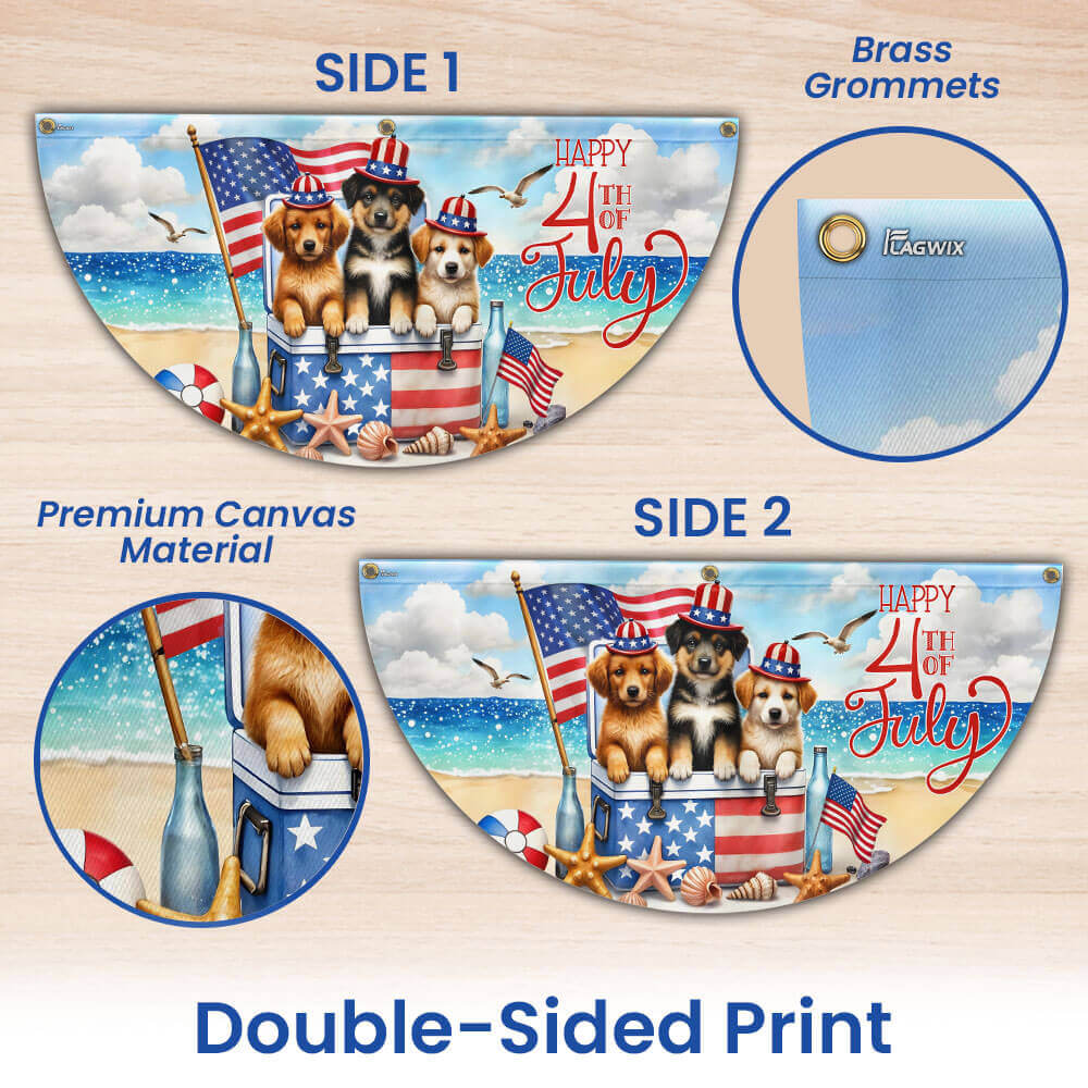 Flagwix American Flag - Happy 4th of july Patriotic Dogs American Non-Pleated Fan Flag