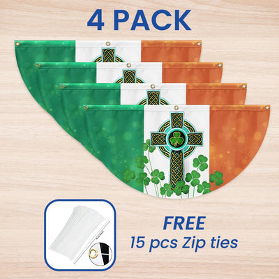 Irish Celtic Knot Cross Shamrocks Non-Pleated Fan Flag