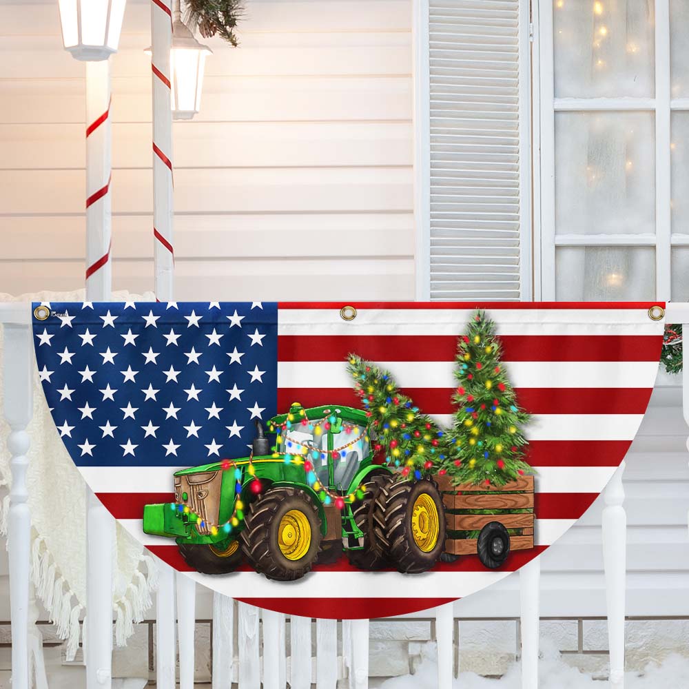Tractor Christmas Farm Life Non-Pleated Fan Flag