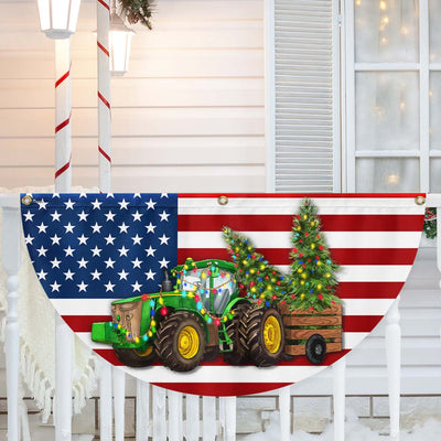 Tractor Christmas Farm Life Non-Pleated Fan Flag