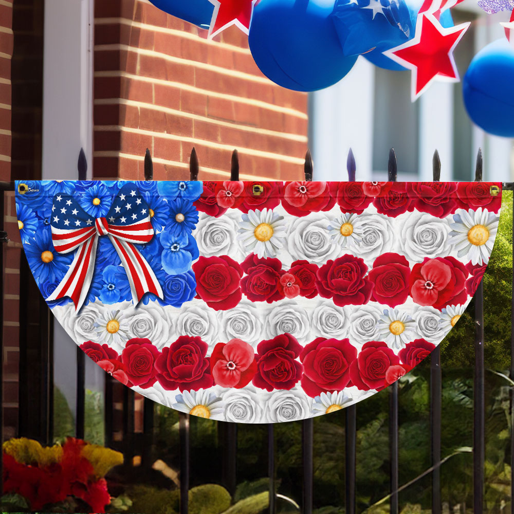American Flag - Floral American Flag Happy 4th Of july Independence Day Non-Pleated Fan Flag