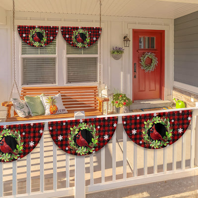 Cardinal Bird Christmas Plaid Non-Pleated Fan Flag