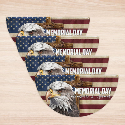 Memorial Day Eagle Christian Cross Remember & Honor Non-Pleated Fan Flag