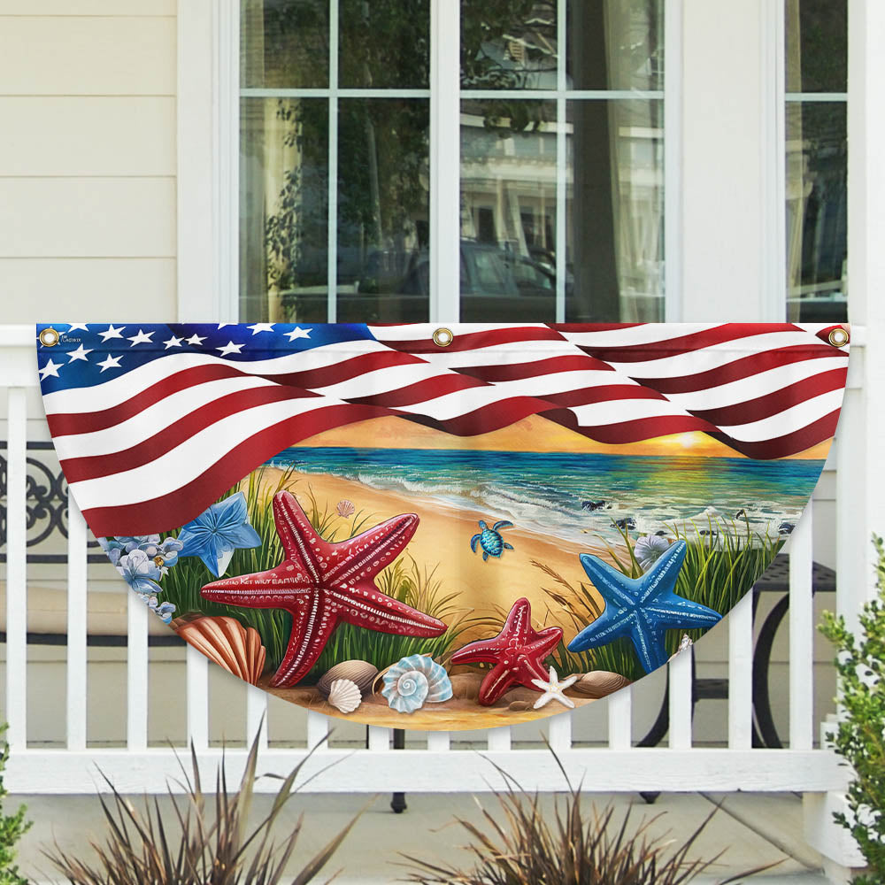Summer Beach Starfish American Non-Pleated Fan Flag