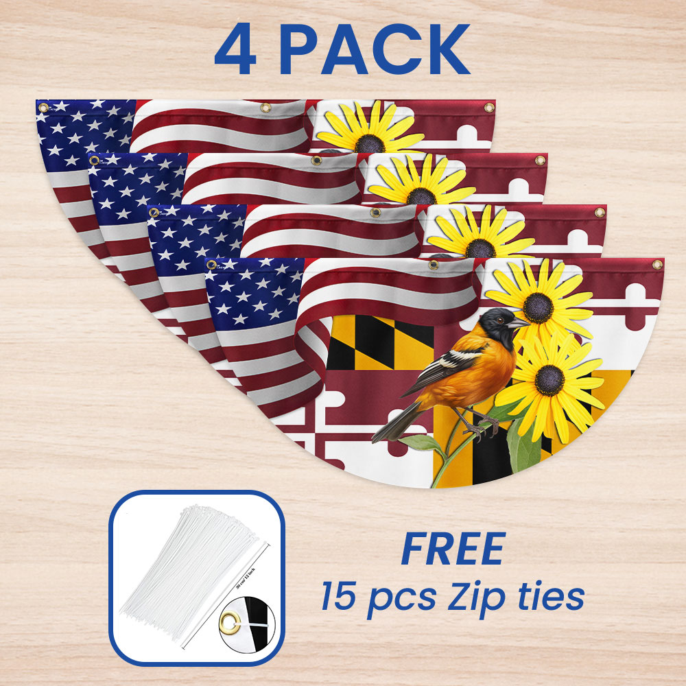 Maryland Black-eyed Susan Flower and Baltimore Oriole Bird Non-Pleated Fan Flag