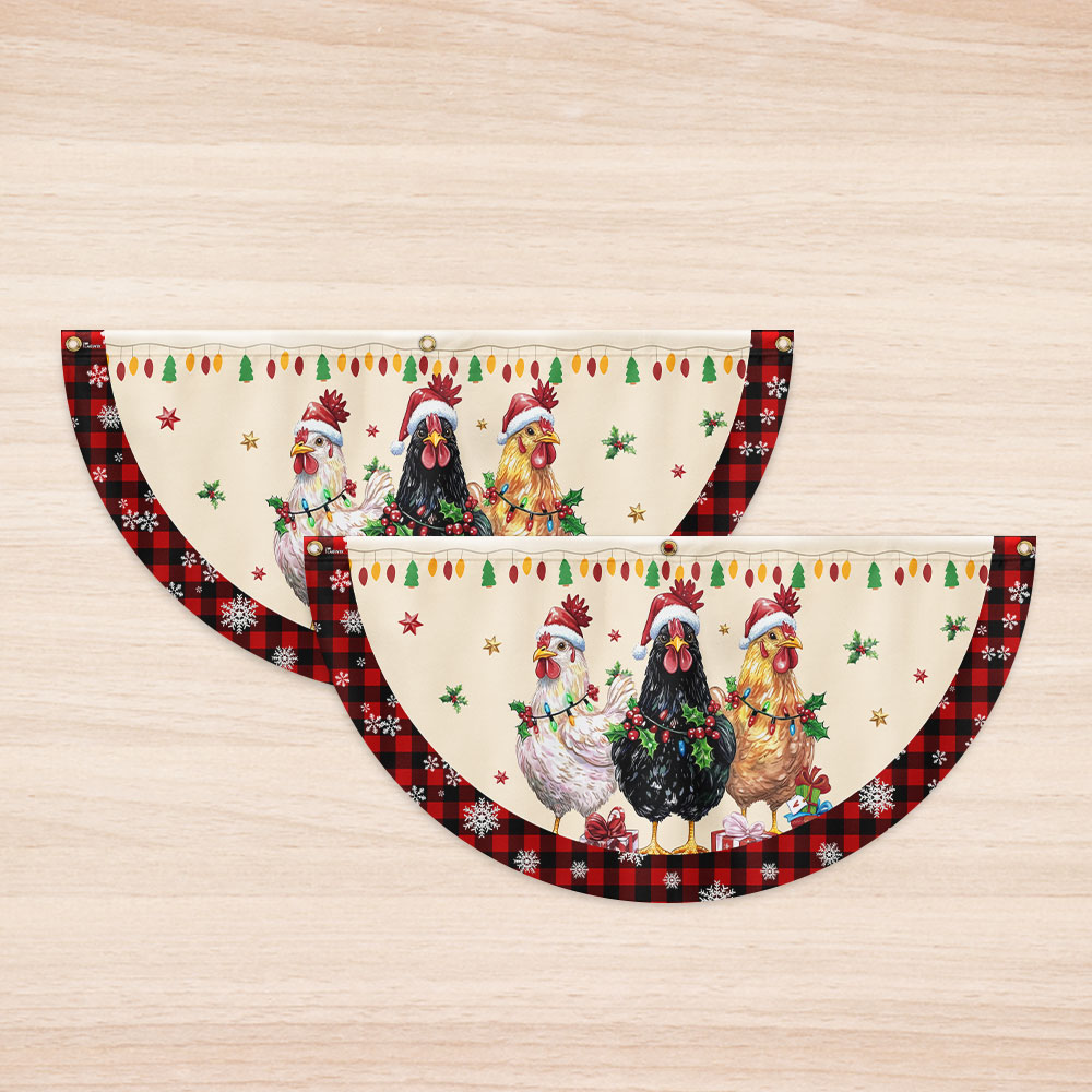 Hens Christmas Funny Chickens Non-Pleated Fan Flag, Farm Flag