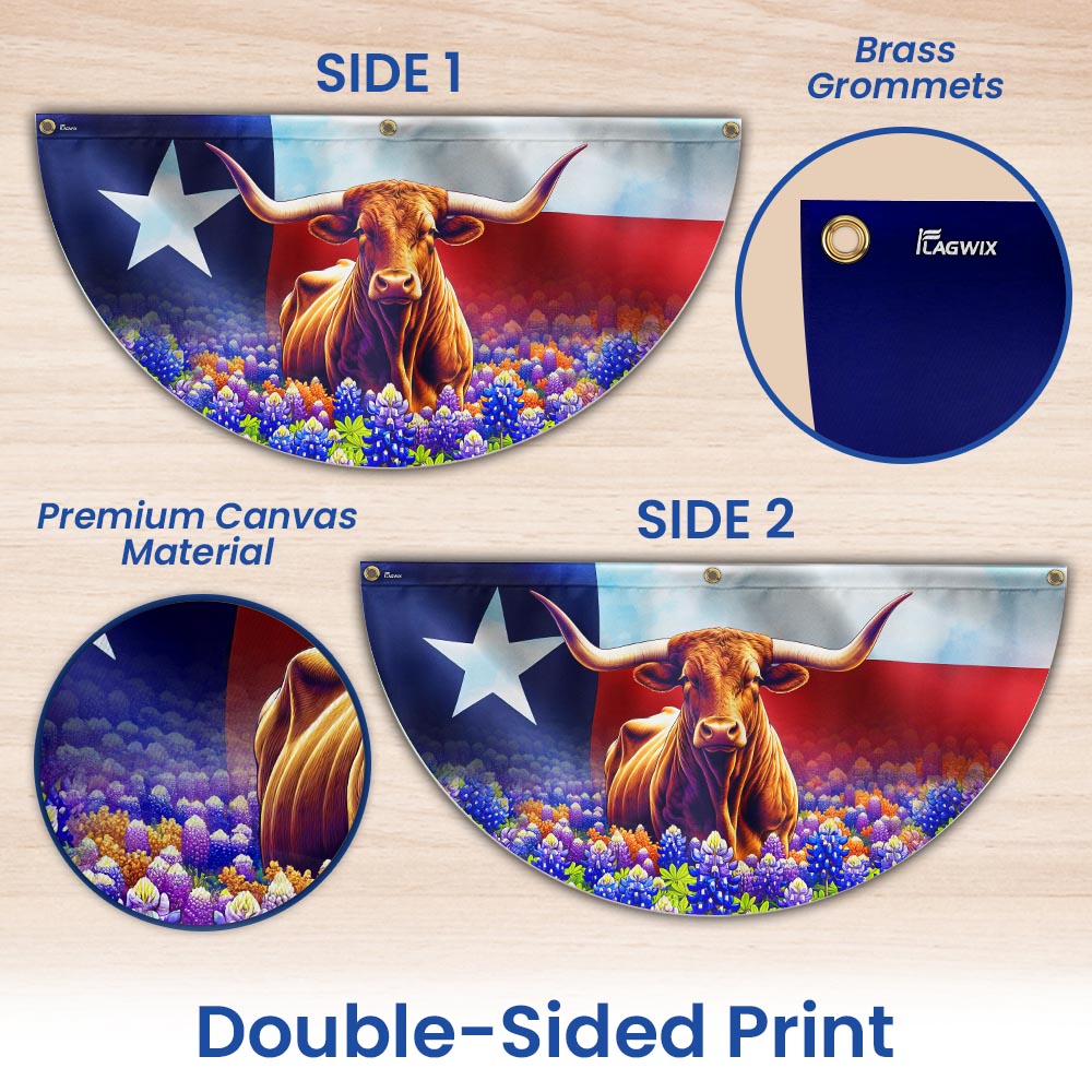Texas Longhorn Cattle  Bluebonnet Non-Pleated Fan Flag