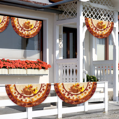 Fall Flag Pumpkin Thanksgiving Non-Pleated Fan Flag 3-Day Shipping