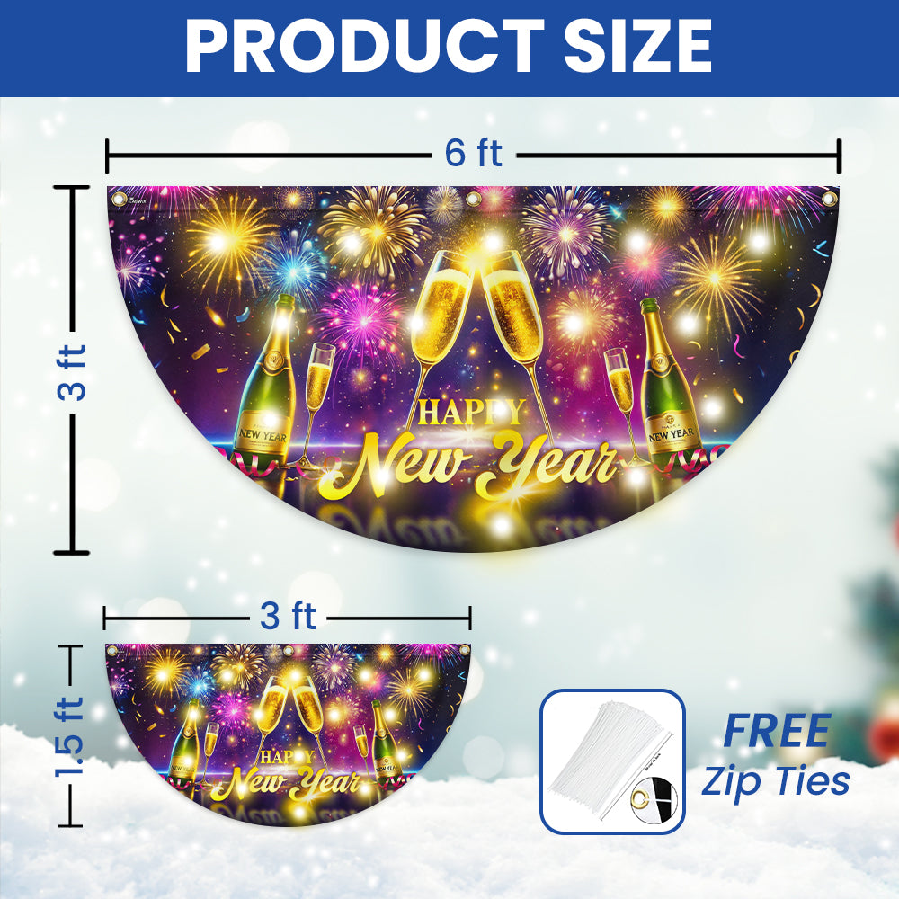 Happy New Year Firework Champagne Solar Led Fan Flag