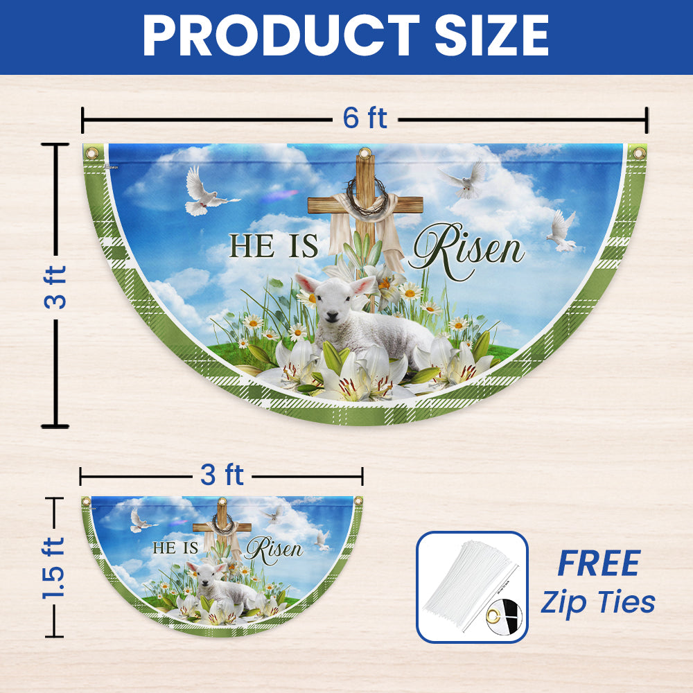 Easter Day Lamb Christian Cross He Is Risen Non-Pleated Fan Flag