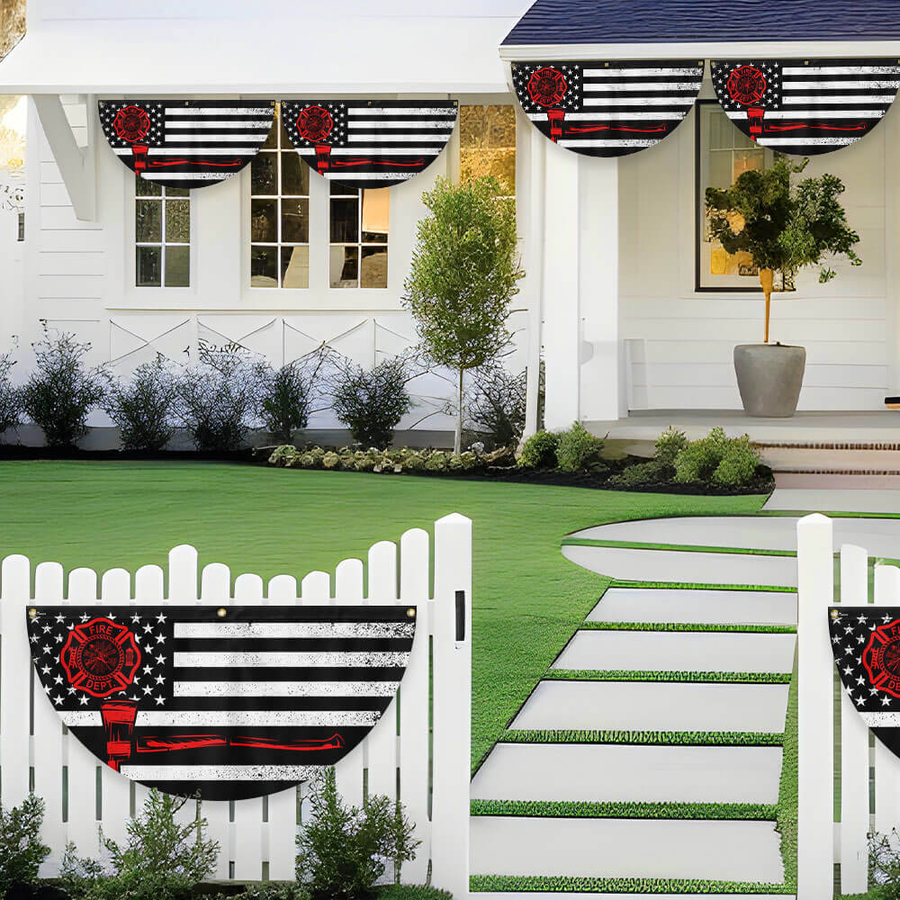 Firefighter Thin Red Line Fireman Non-Pleated Fan Flag