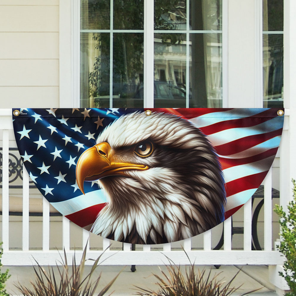 Patriotic Eagle American Non-Pleated Fan Flag 3-Day Shipping