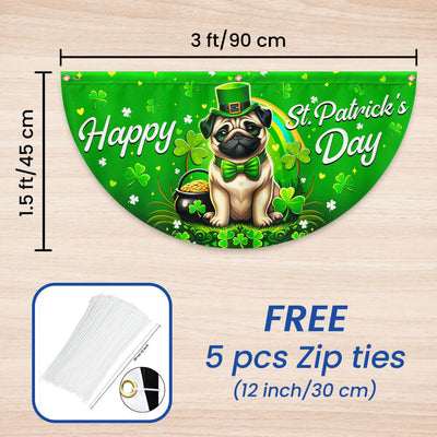 Pug Dog Happy St. Patrick's Day Welcome Non-Pleated Fan Flag