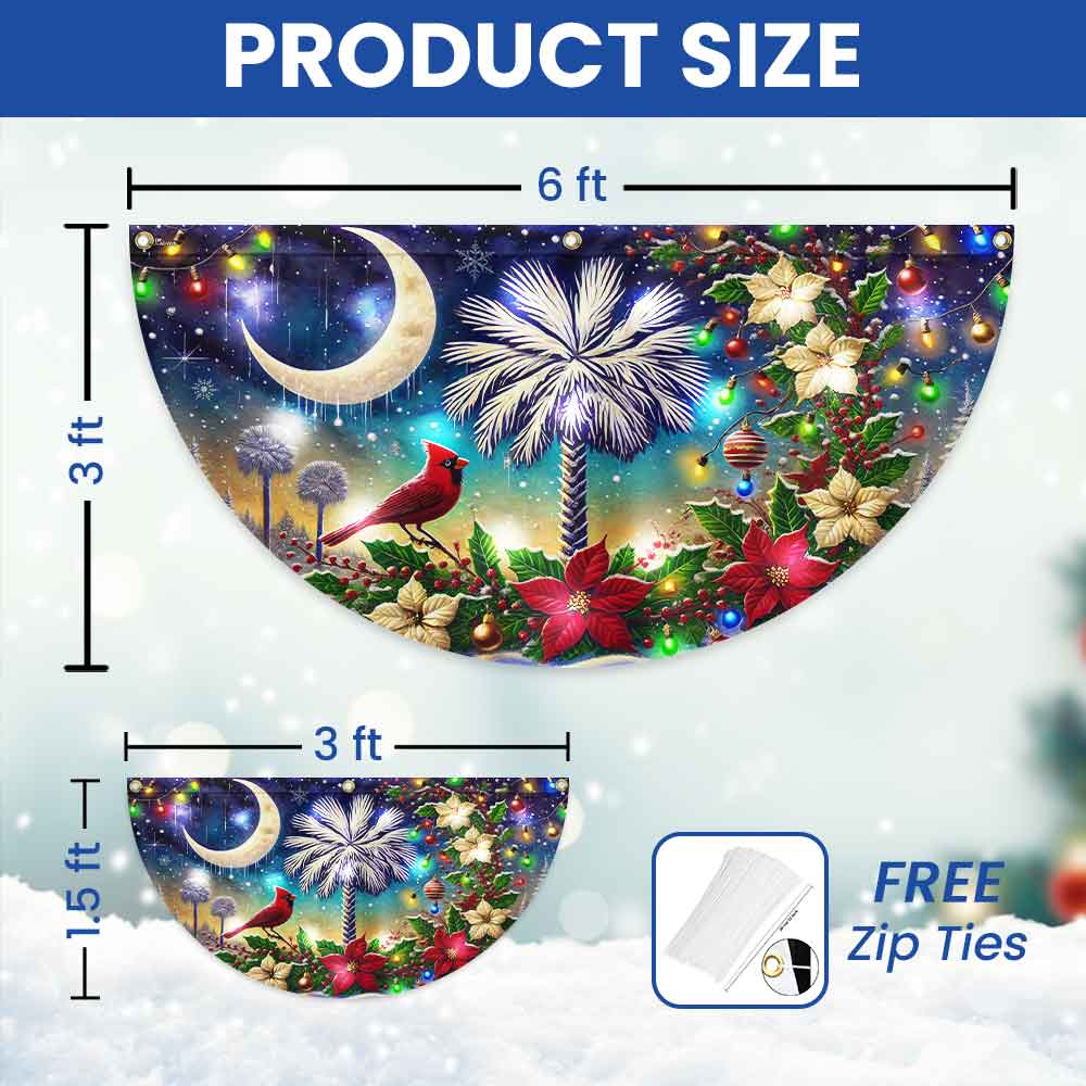 South Carolina Christmas Palm Tree Cardinal Solar Led Fan Flag