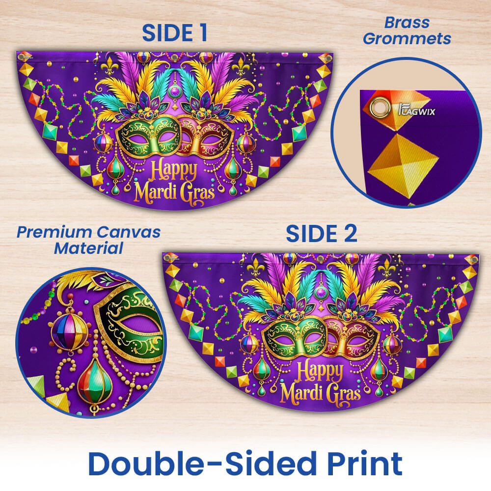 Happy Mardi Gras Non-Pleated Fan Flag